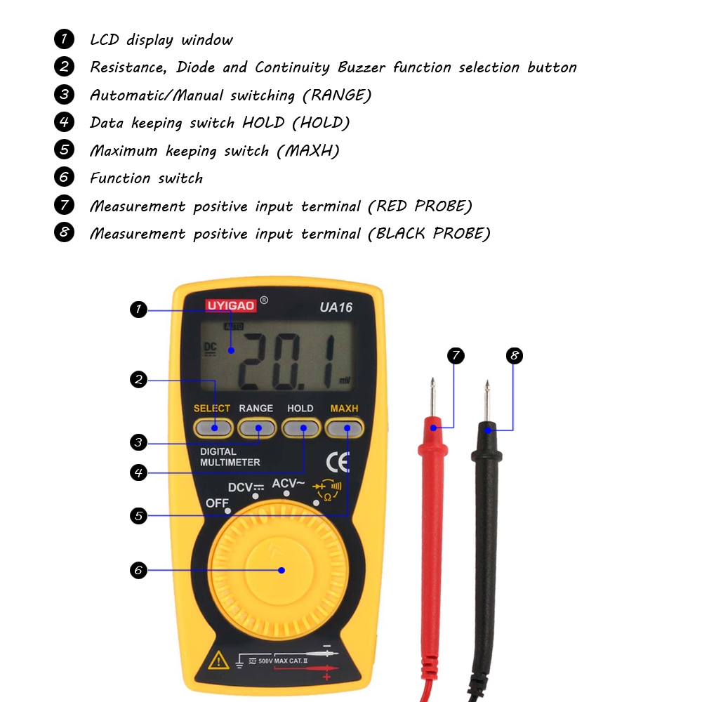 Voltmètre, Ampèremètre, Ohmmètre, Multimètre Numérique - AC DC