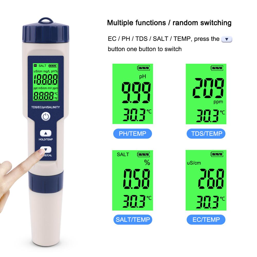 testeur de qualité de l'eau numérique 5 en 1 TDS EC PH salinité température  Maroc 