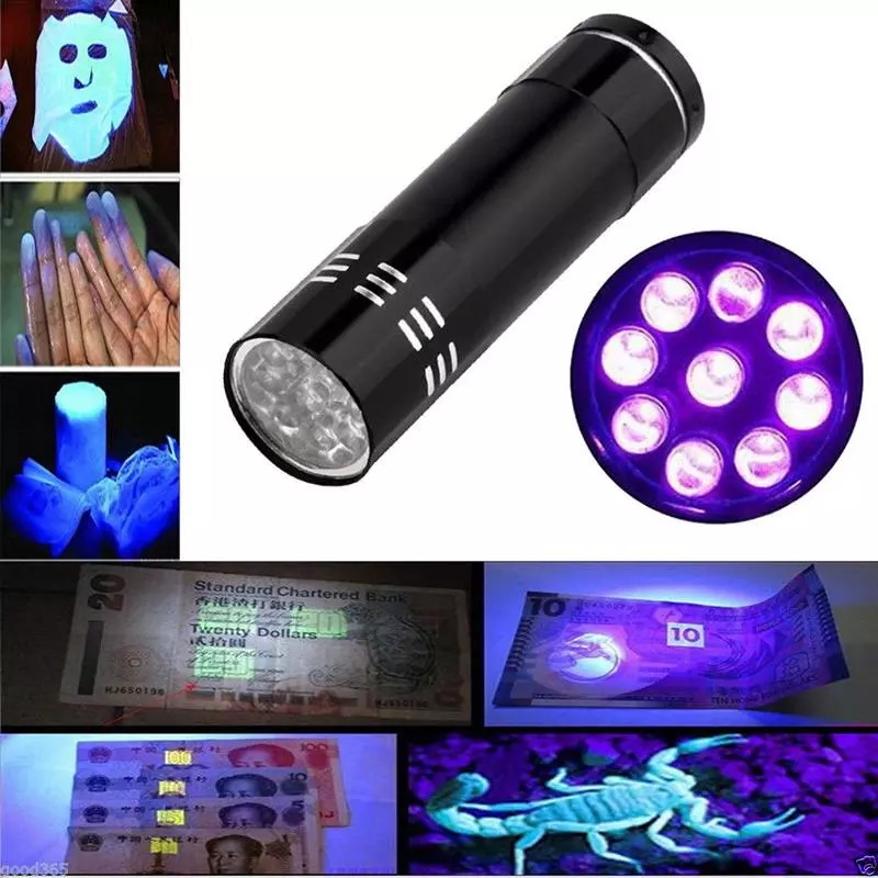 Lampe torche 9 LED à lumière noire UV