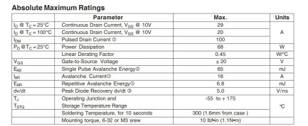 IRFZ34N MOSFET N-Channel Maroc