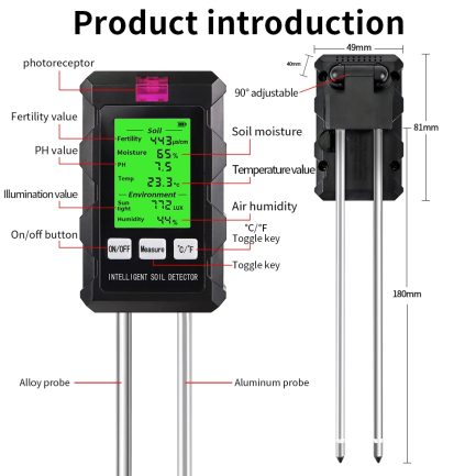 Testeur de Sol 6-en-1 pH, Fertilité, Température et Humidité Maroc