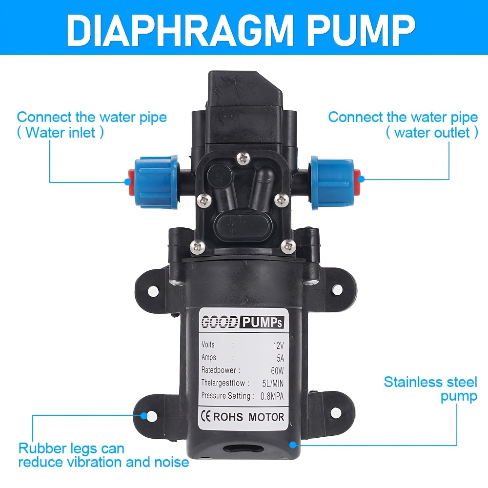 Pompe à eau 12V 60W 120PSI auto-amorçante haute pression — pulvérisation & nettoyage Maroc
