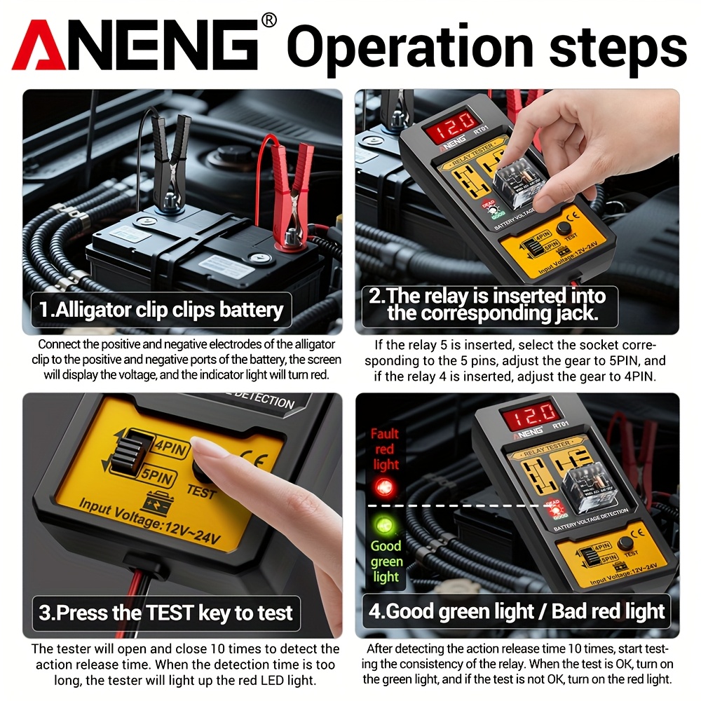 ANENG RT01 – Testeur de relais auto pro 12–24 V Maroc